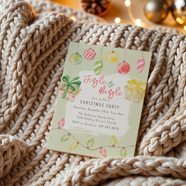 Cute Jingle & Mingle Green Christmas Party Invitation (Creator Uploaded)