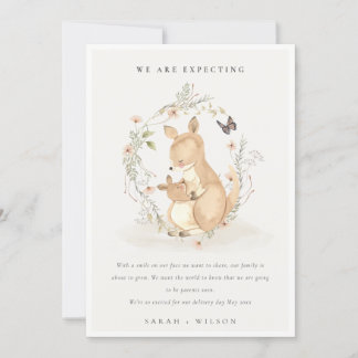 Cute Joey Mama Kangaroo Floral Wreath Baby Announcement