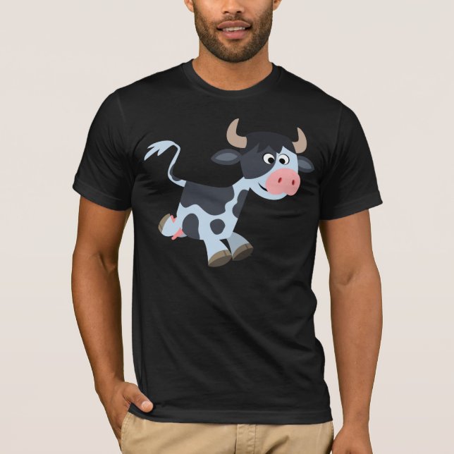 Cute Jogging Cartoon Cow T-Shirt (Front)