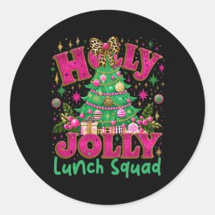 Cute Jolly Lunch Squad Funny Lunch Lady Christmas Classic Round Sticker