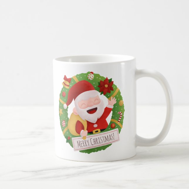 Cute Jolly Santa Claus Christmas Wreath Mug (Right)