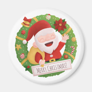 Cute Jolly Santa Claus Xmas Wreath Magnet