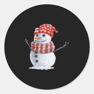 Cute Jolly Snowman Christmas Winter Holiday Scarf Classic Round Sticker