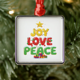 Cute Joy Love Peace Christmas Tree Festive Metal Ornament