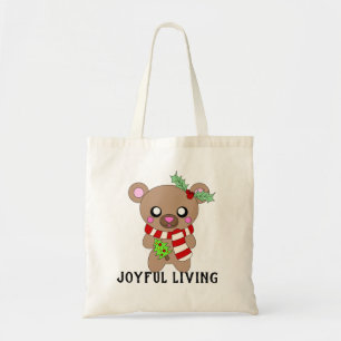 Cute Joyful Bear Christmas Tree Tote Bag