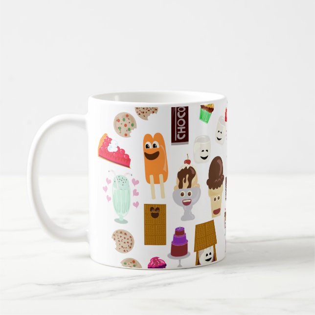 Cute Joyful Food Characters Cartoon Pattern Coffee Mug (Left)