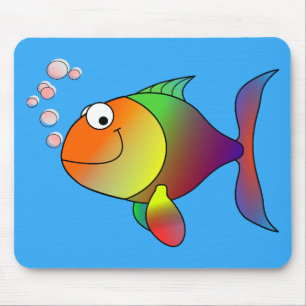 Cute Joyful Goldfish in Sea, Light Blue Mouse Pad