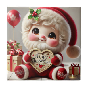 Cute Joyful Santa's Christmas Greeting Ceramic Tile