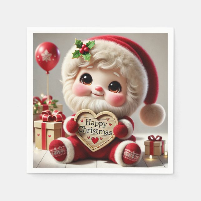 Cute Joyful Santa's Christmas Greeting Napkin (Front)