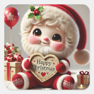 Cute Joyful Santa's Christmas Greeting Square Sticker