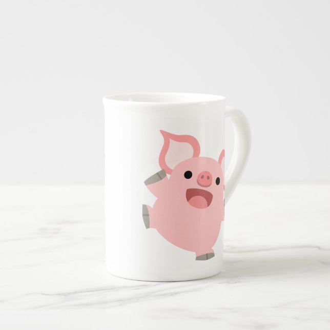 Cute Joyous Cartoon Pig Bone China Mug (Front Right)