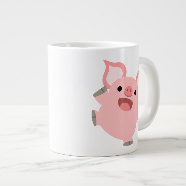 Cute Joyous Cartoon Pig Large Coffee Mug (Front Right)