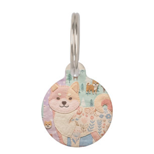 Cute Jpanese Shiba Inu Patchwork Floral Pattern Pet Tag