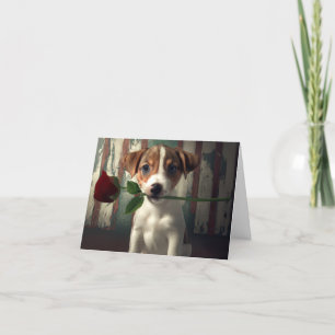 Cute JRT with red rose Valentines AI-illustration Holiday Card