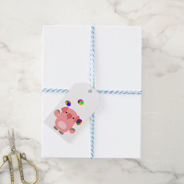 Cute Juggling Cartoon Pig Gift Tag (With Twine)