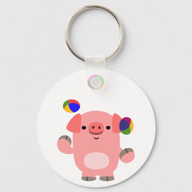 Cute Juggling Cartoon Pig Key Ring (Front)