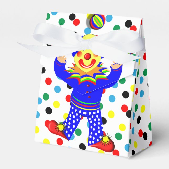 Cute Juggling Circus Clown on Polka Dot Favour Box (Front Side)