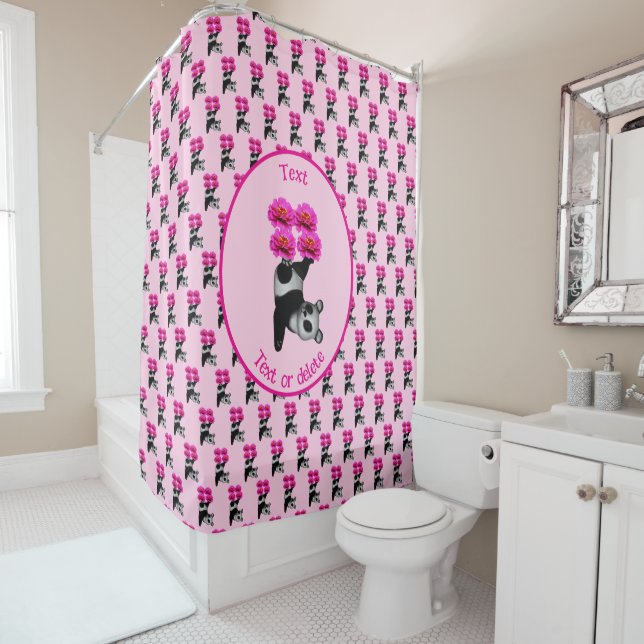 Cute Juggling Panda Bear Personalised Shower Curtain (In Situ)