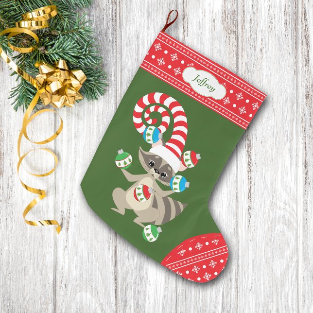 Cute Juggling Racoon Large Christmas Stocking (Creator Uploaded)