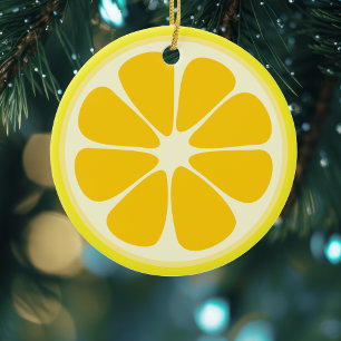 Cute Juicy Citrus Lemon Tropical Fruit Slice Ceramic Tree Decoration
