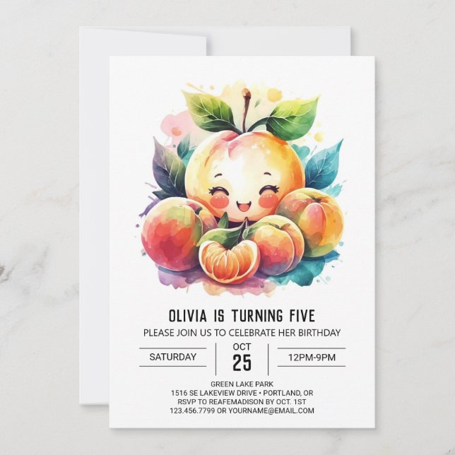 Cute Juicy Peach Birthday Invitation (Front)