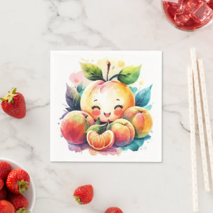 Cute Juicy Peach Birthday Napkin