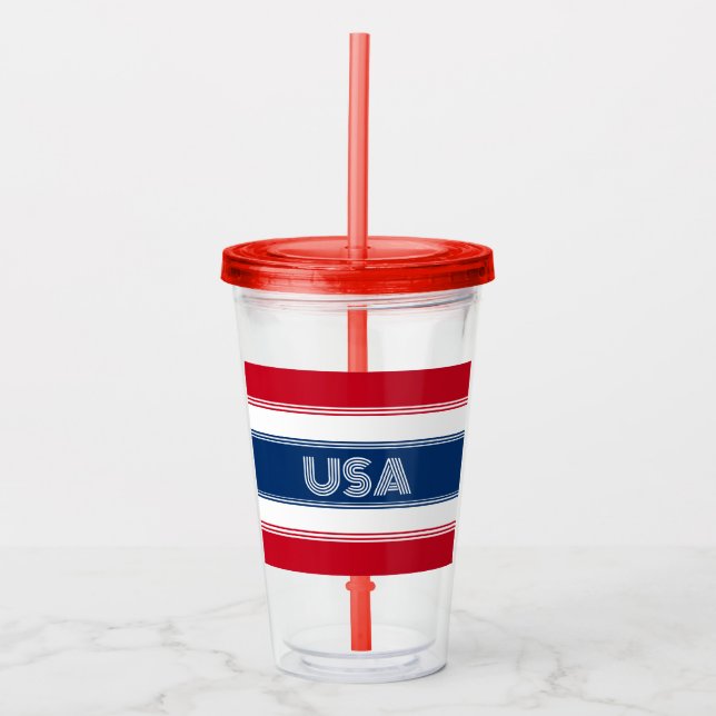 Cute July 4th Red White and Blue USA Patriotic  Acrylic Tumbler (Front)