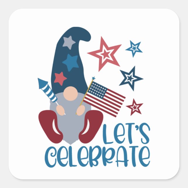 Cute July Fourth Patricotic gnome party Square Sticker (Front)