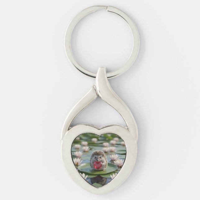 Cute July Hedgehog with Ruby Heart Key Ring (Front)