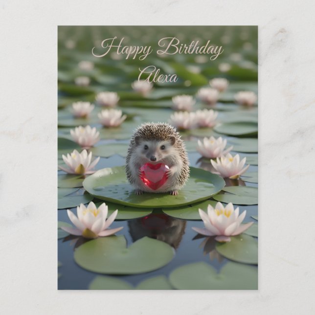 Cute July Hedgehog with Ruby Heart Postcard (Front)