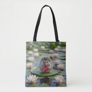 Cute July Hedgehog with Ruby Heart Tote Bag