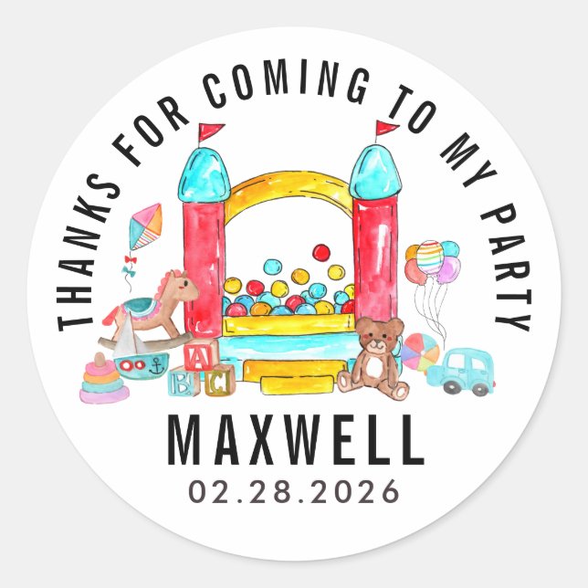  Cute Jump Bounce House Kid Thank You Birthday  Classic Round Sticker (Front)