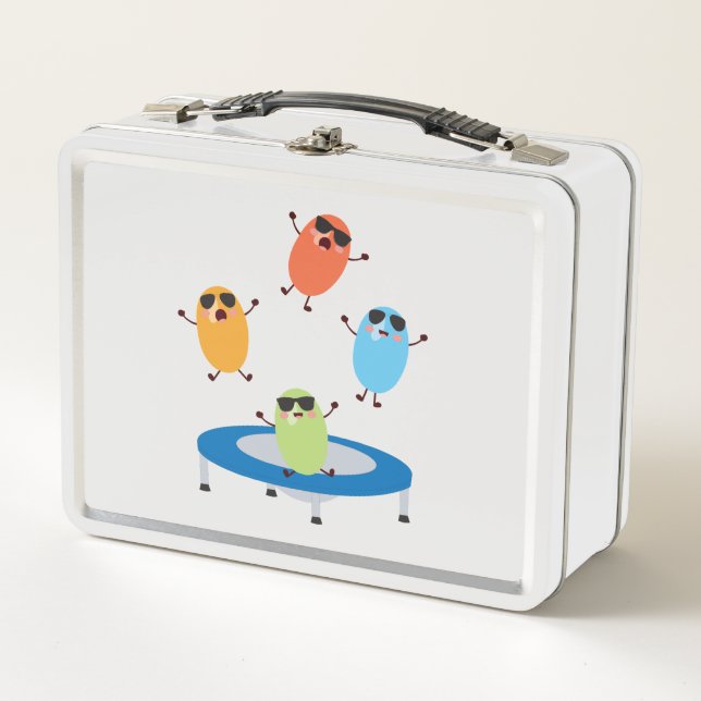 Cute Jumping Candy Beans Wearing Sunglasses Metal Lunch Box (Front)