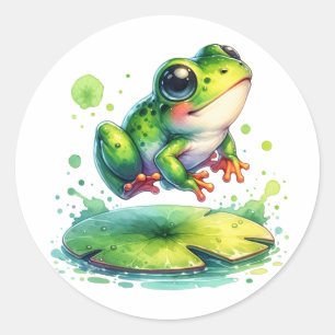 Cute Jumping Frog Whimsical Ai Art Classic Round Sticker