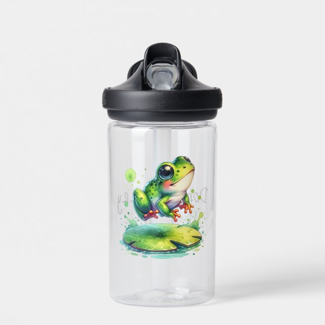 Cute Jumping Frog Whimsical Ai Art Water Bottle (Front)