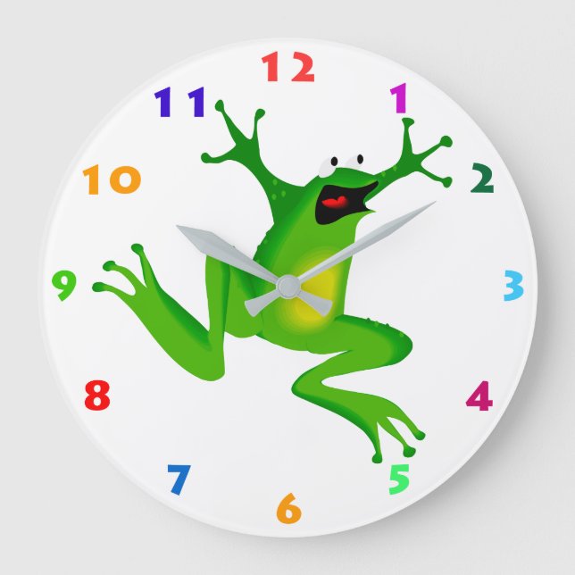 CUTE JUMPING FROG WITH COLORFUL NUMBERS FOR KIDS LARGE CLOCK (Front)