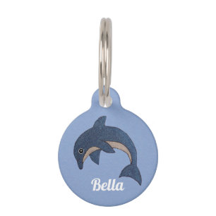 Cute Jumping Glittery Dolphin Dark Blue and White Pet Tag