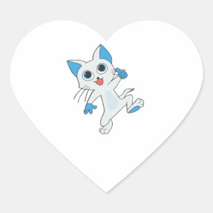CUTE JUMPING LIGHT CYAN KITTEN WITH BLUE EYES,EARS HEART STICKER