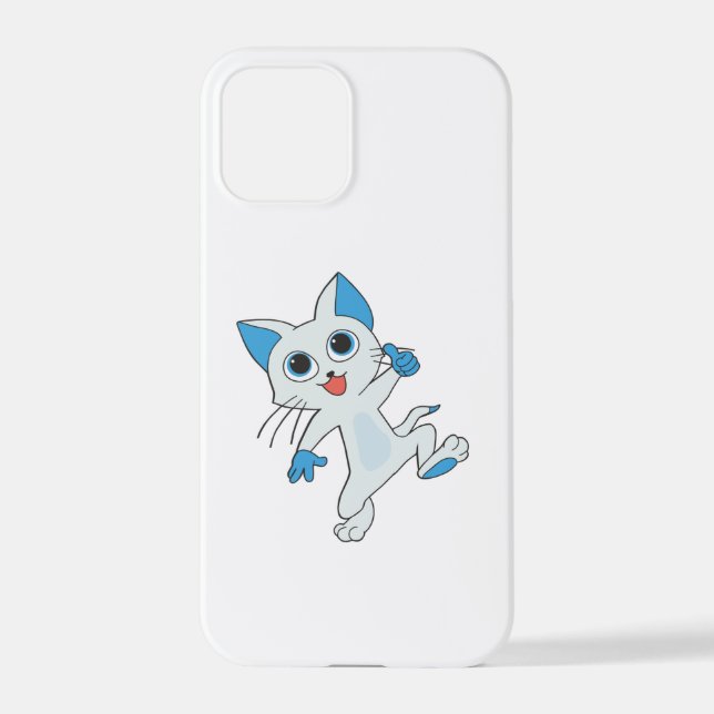 CUTE JUMPING LIGHT CYAN KITTEN WITH BLUE EYES,EARS iPhone CASE (Back)