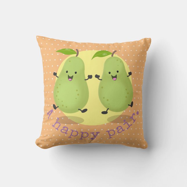 Cute jumping pears cartoon illustration cushion (Front)