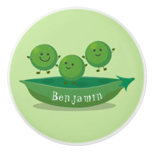 Cute jumping peas in pod cartoon illustration ceramic knob