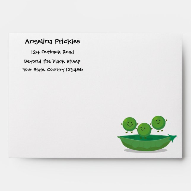 Cute jumping peas in pod cartoon illustration envelope (Front)