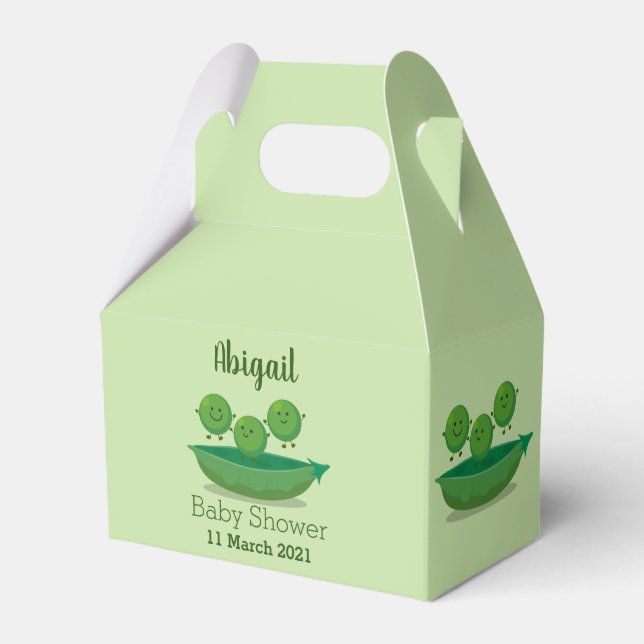 Cute jumping peas in pod cartoon illustration favour box (Front Side)