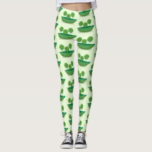 Cute jumping peas in pod cartoon illustration leggings