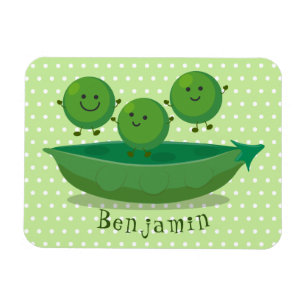 Cute jumping peas in pod cartoon illustration magnet