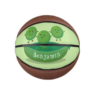 Cute jumping peas in pod cartoon illustration mini basketball
