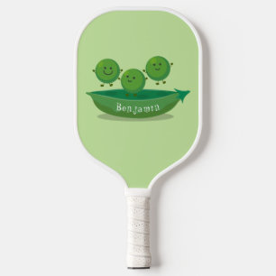 Cute jumping peas in pod cartoon illustration pickleball paddle