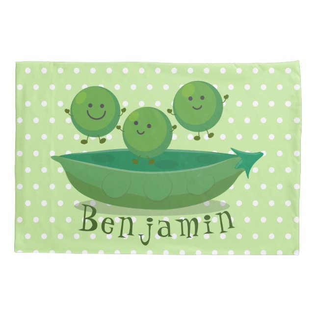 Cute jumping peas in pod cartoon illustration pillowcase (Back)