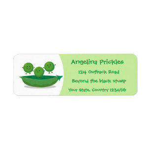Cute jumping peas in pod cartoon illustration return address label