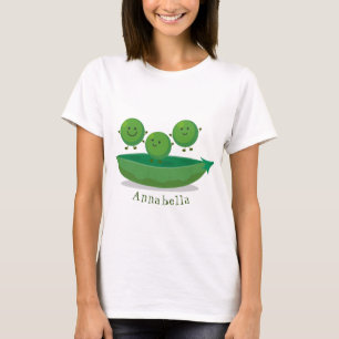 Cute jumping peas in pod cartoon illustration T-Shirt